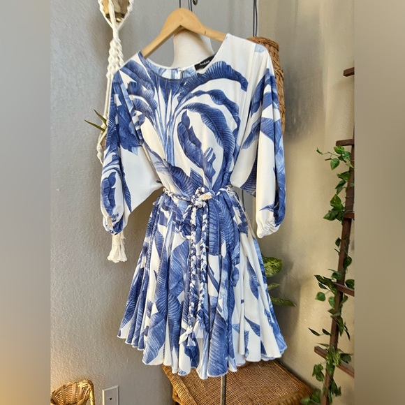 AAKA Blue Floral Flare Skatter Mini Dress - Picture 2 of 7